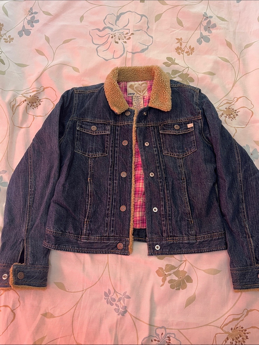 Roxy Dark Blue Denim Jacket with Tan Sherpa Collar